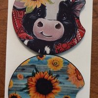 Dairy Cow and Sunflowers Car Coaster Set