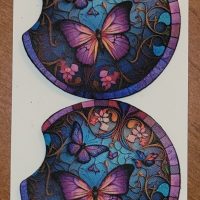 Stained Glass Butterfly Car Coaster Set